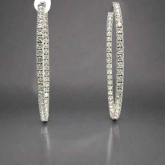 360 Video fo white gold large diamond hoops with diamonds on inside and front of hoops