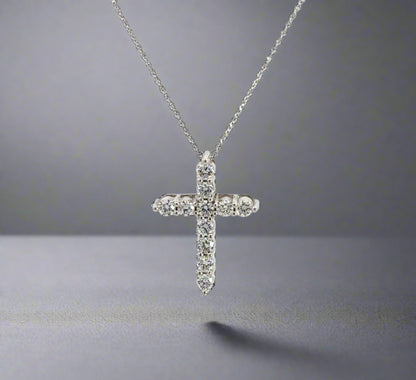 360 video of white gold diamond cross necklace