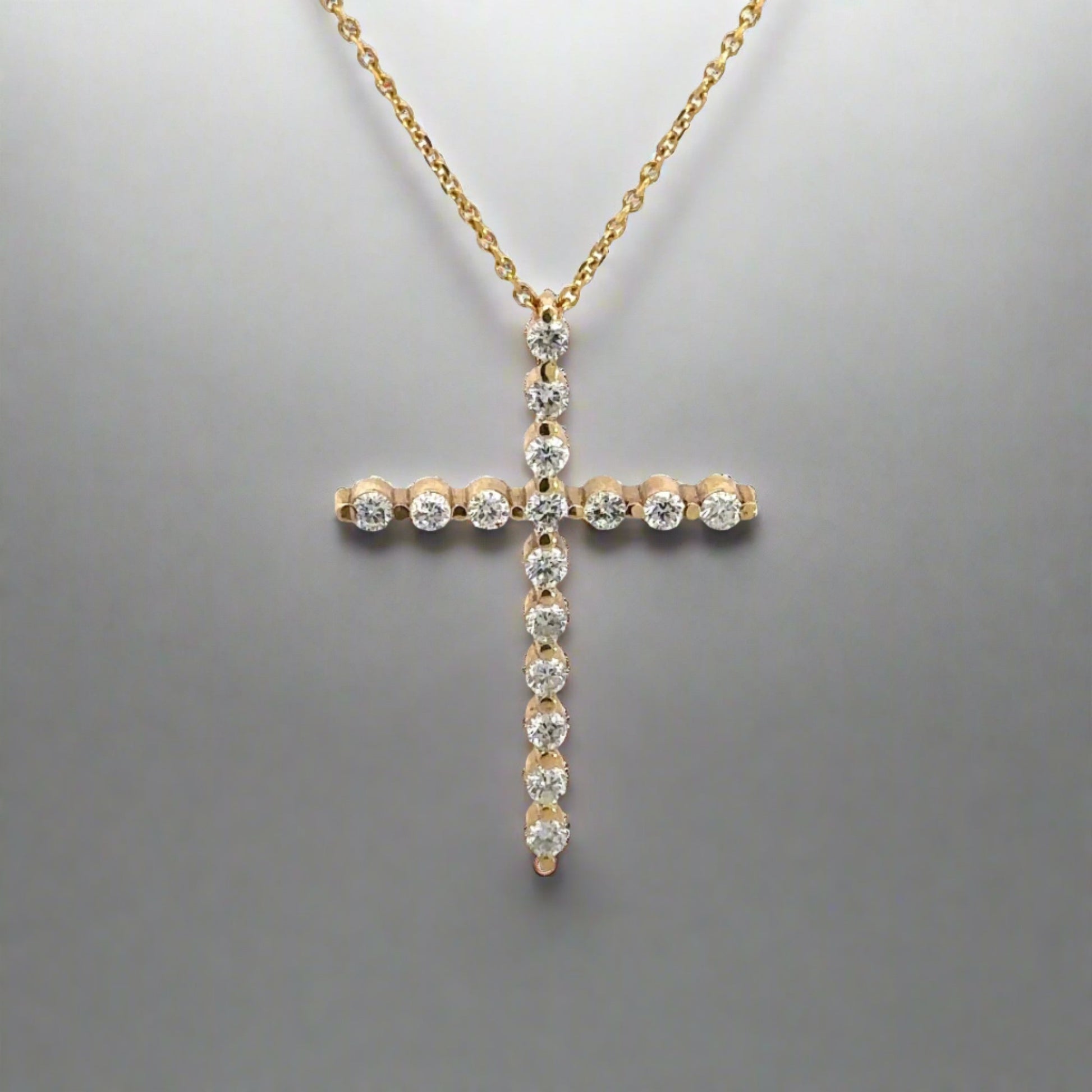 360 Video of diamond cross necklace with thin link chain