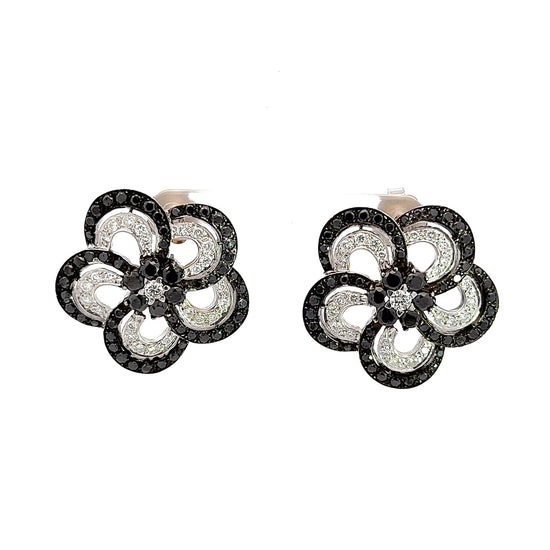 Video of black + white diamond flower earrings in white gold