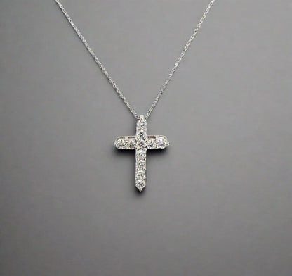 360 video of white gold diamond cross necklace