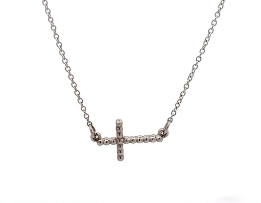 360 video of white gold cross necklace with beads