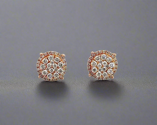 360 video of rose gold diamond cluster earrings