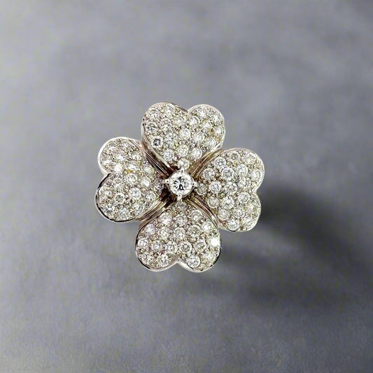 18K White Gold .85TCW Diamond Lucky Four Leaf Clover Ladies Fashion Ring