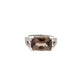 360 video of white gold ring with small round diamonds on the band and oval-shaped smoky quartz gemstone in the center.