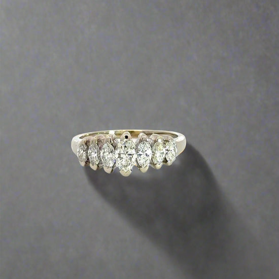 360 video of white gold diamond ring with 7 ovals in gradient sizing