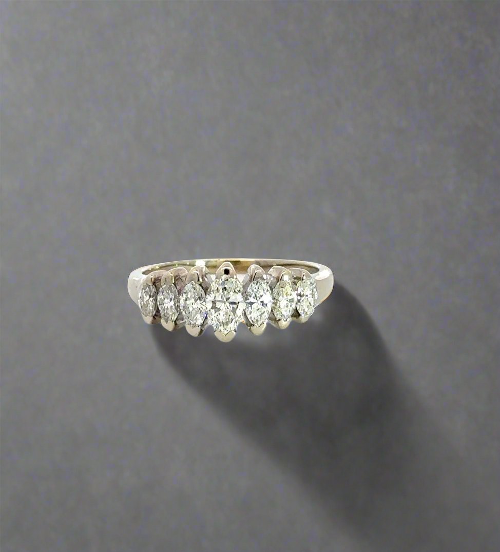 360 video of white gold diamond ring with 7 ovals in gradient sizing