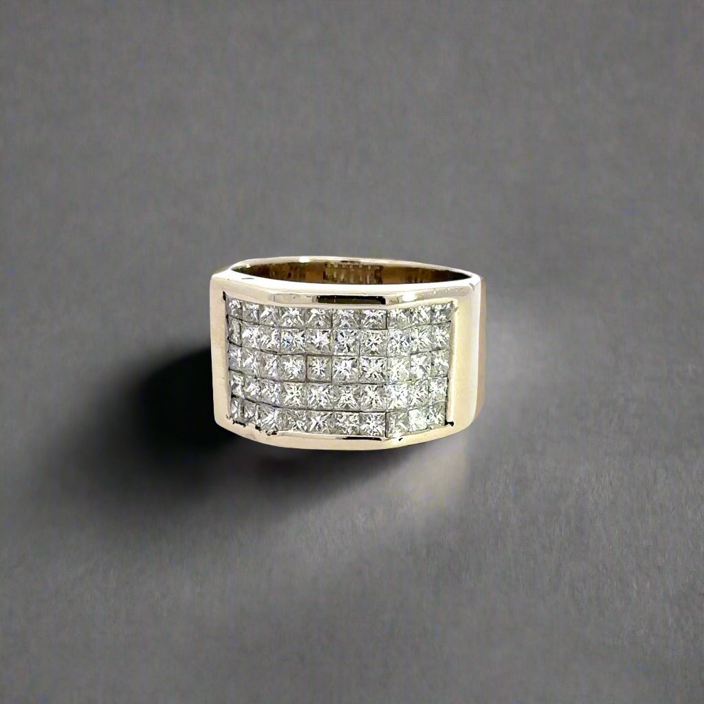 14K リング レトロ 14K White Gold 3TCW Princess-Cut Diamond Men's Wedding Band