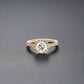 360 Video of rose gold diamond ring with diamonds on half the band on each side, diamond halo, diamond hidden halo, and round center-stone diamond