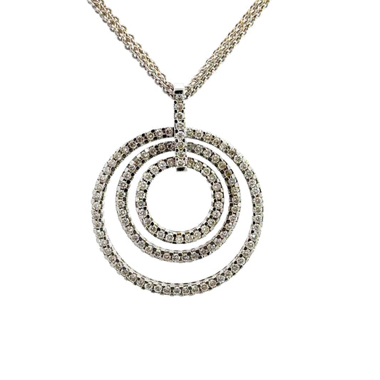 360 video of white gold diamond necklace with 3 diamond circles and 3 link chains