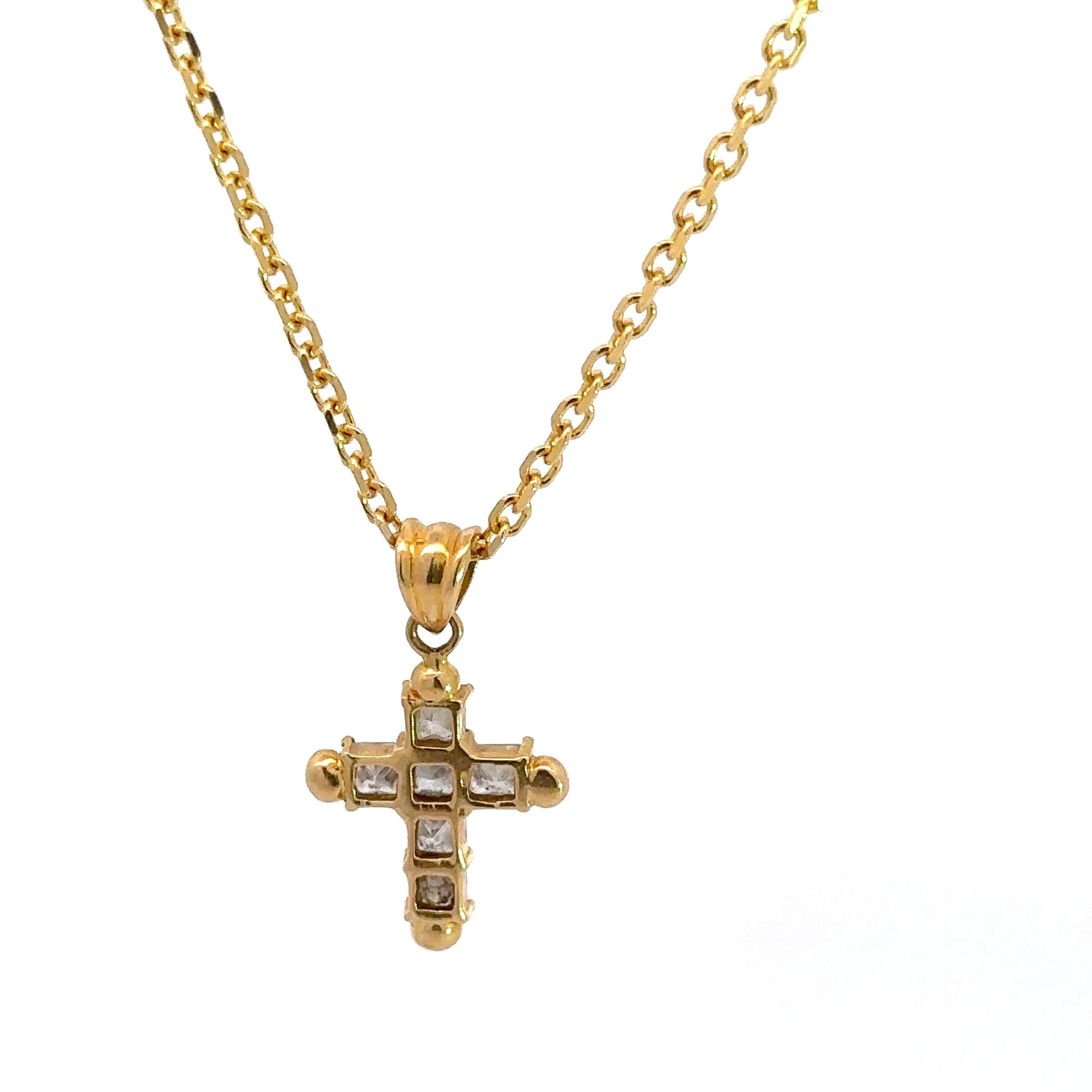 Back of Diamond Cross Necklace with open gold