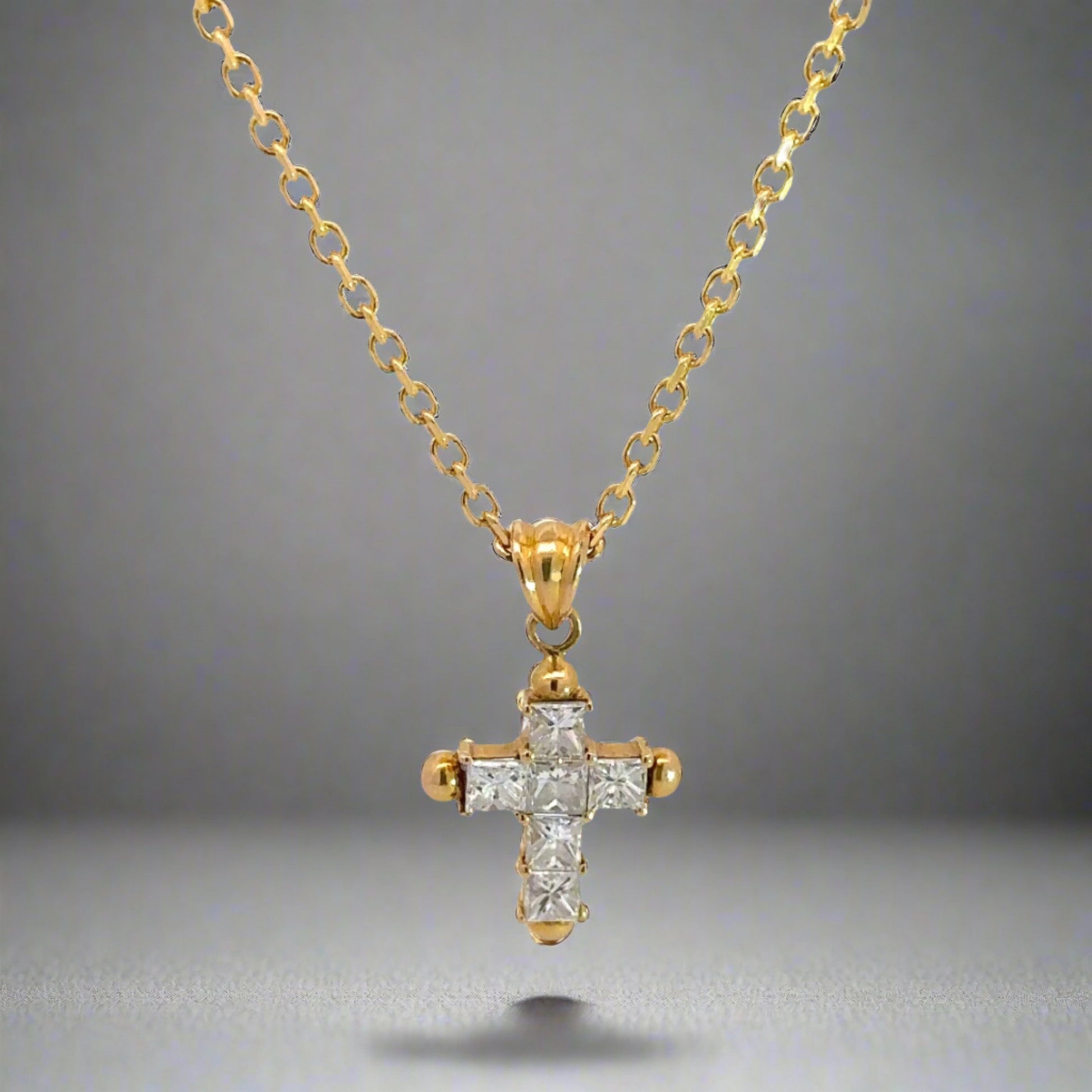 18K Yellow Gold Princess-Cut Diamond Cross Necklace – Mr
