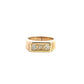 front of yellow gold band ring with 3 round diamonds